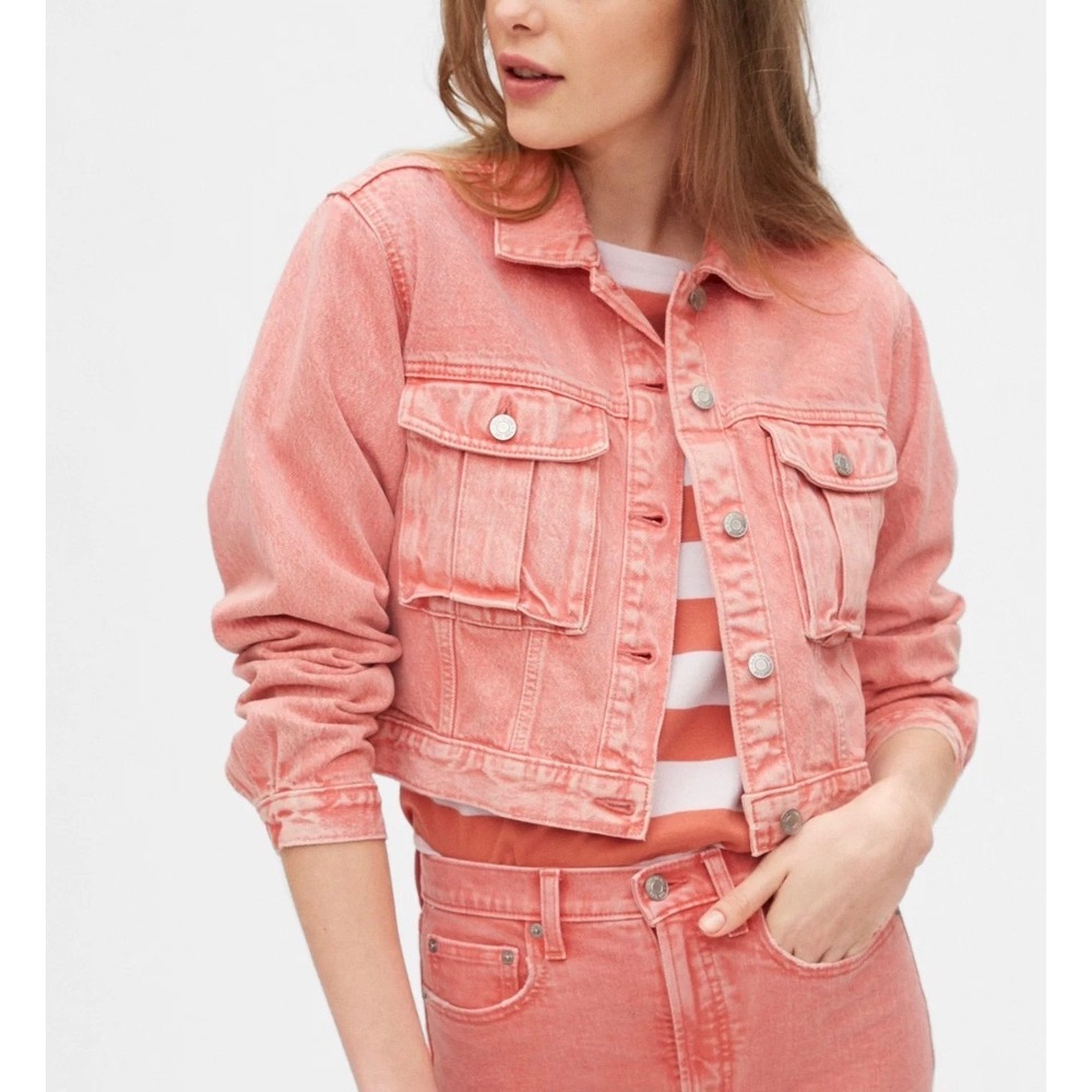 GAP sz S Oversized Pink Washed Denim Jean Jacket Baggy Streetwear Heavy Staple - Picture 2 of 8